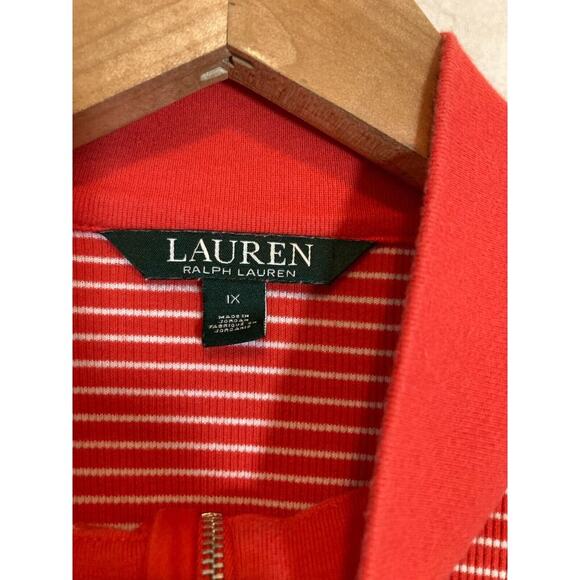 Ralph Lauren Black Label Top Womens 1X Red Striped Ribbed Knit Quarter Zip - Picture 2 of 15